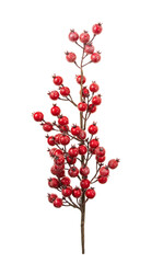 Red artificial plastic cherries berries to decorate Christmas isolated on white