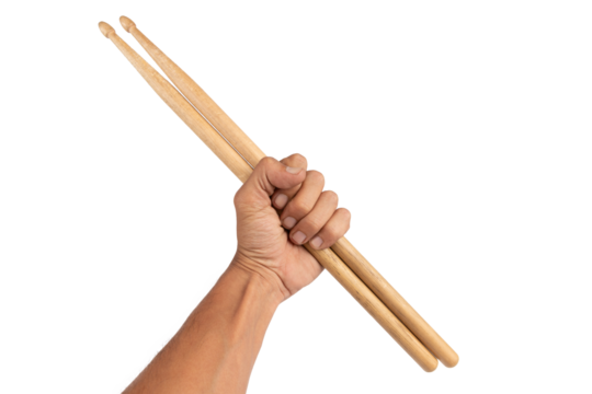 Black male hand holding wooden Drum sticks isolated no background
