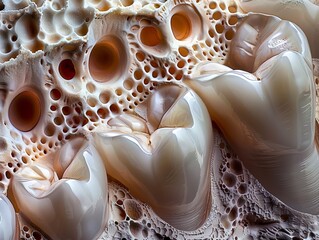 High-magnification view of a human tooth, intricate structures, macro photography