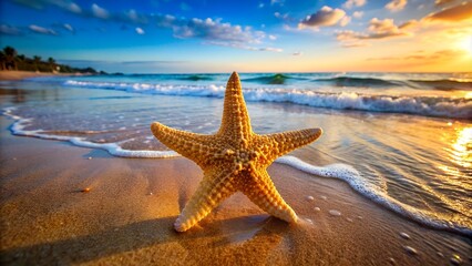 starfish sea star on the beach background. hight quality photo