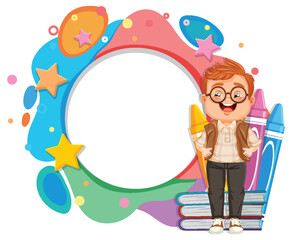 Cheerful boy with books on a vibrant background