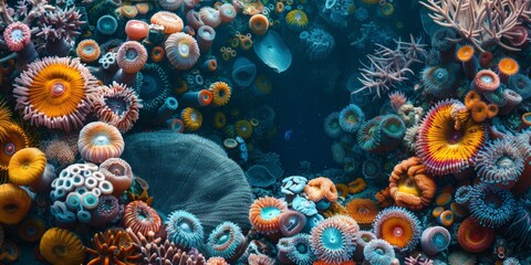 Zoomed-in view of a coral reef, high-magnification with intricate structures