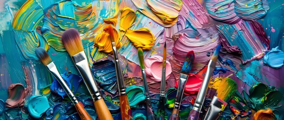 paint brushes oil paints colors