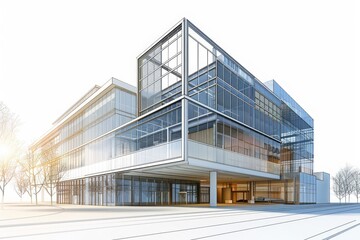 Architectural blueprint drawing of a modern commercial building