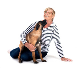 puppy malinois with woman