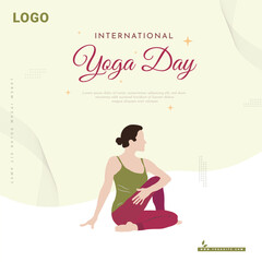 international yoga day wishes or greeting cteative post design with light green color abstract background or yoga, asana, pose, social, media, 21st, june, wishing, post, banner, vector, illustration,
