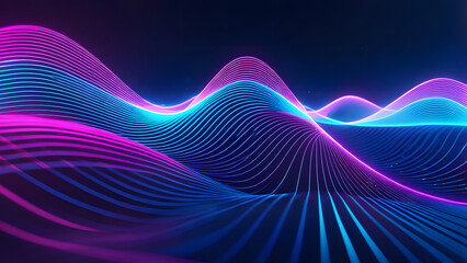 abstract futuristic background with pink blue glowing neon moving high speed wave lines and bokeh...
