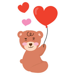 cute bear with pink heart for valentine day. heart ballon red color . valentine celebration.  character design collection baby bear valentines day Love 