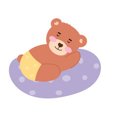 kawaii happy bear on summer season. swimming, eat watermelon, summer vacation