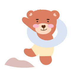 kawaii happy bear on summer season. swimming, eat watermelon, summer vacation