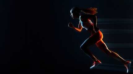 Athletic woman sprinter wearing in the sportswear running on black background , Fitness and sport...