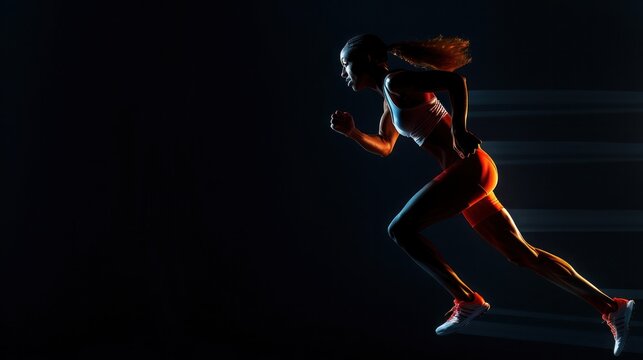 Athletic woman sprinter wearing in the sportswear running on black background , Fitness and sport motivation. Runner concept.
