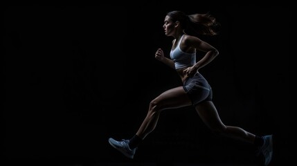 Athletic woman sprinter wearing in the sportswear running on black background , Fitness and sport motivation. Runner concept.