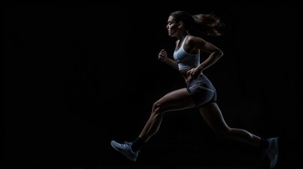 Athletic woman sprinter wearing in the sportswear running on black background , Fitness and sport motivation. Runner concept.