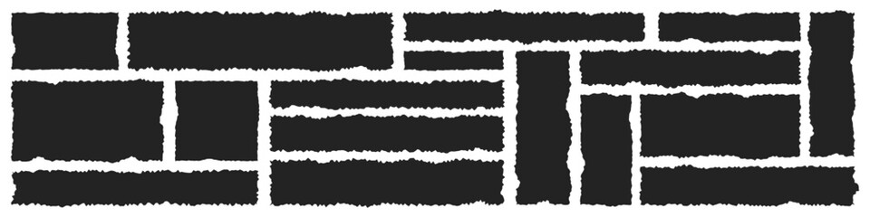 Collection of jagged, torn paper banners, frames, text box vector illustration	