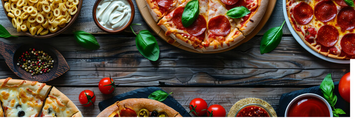 Traditional italian Tasty pizza mozzarella on dark wooden table