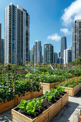 Fototapeta premium A large garden bursting with various plants growing vigorously under the sun, creating a colorful and lively scene