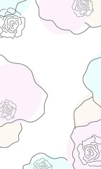 Abstract card with lines colored circles flowers rose on geometric white background, design greetings card, holiday colourful floral pattern, for frame, invitation card, birthday, for congratulations 