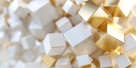 A multitude of reflective golden cubes creating an abstract 3D background pattern.