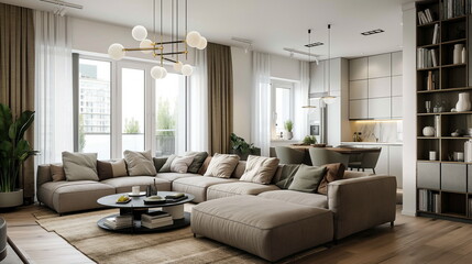 Elegant Living Room with Scandinavian Minimalism, Modern Interior Design