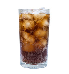 Soft drinks with ice cubes isolated transparent background.