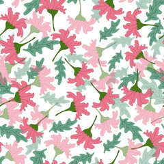 Seamless pattern with red flowers turquoise leaves and branches, floral background, holiday coloured postcard, print for fabric, for wallpaper, for wrapping, spring design illustration 