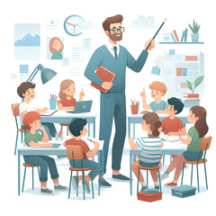 Teacher with students concept illustration