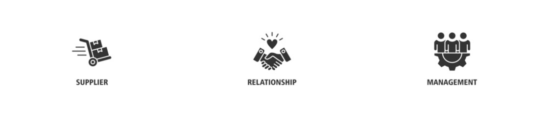 Srm banner web icon set vector illustration concept of supplier relationship management with icon of product, delivery, supply, chain, checklists, cycle, agreement, system, process