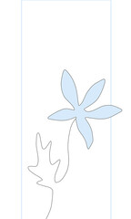 Card geometric design with blue flowers on white background, holiday greetings card with lines and shapes, colorful simple floral pattern, frame, card for invitation, birthday, for congratulations