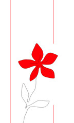 Postcard with red flower and lines on a white background, beautiful simple greetings card, holiday design, colourful floral pattern, frame, invitation card, for birthday, congratulations
