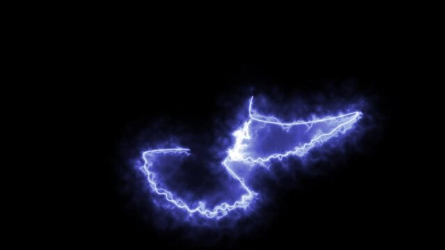 Self drawing animation with one continuous line draw, logo, bird glowing blue flame, pigeon, dove