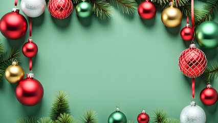 Fototapeta na wymiar A green background with a red, white and gold Christmas ornament