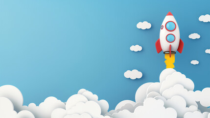 Rocket going up to the sky, business startup, hight speed concept.