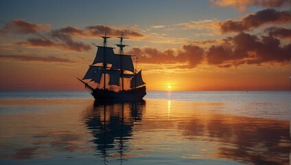 Fototapeta premium a majestic image of a VOC ship silhouetted