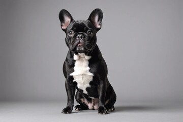 sit French Bulldog dog looking at camera, copy space. Studio shot. - Powered by Adobe