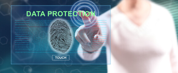 Woman touching a data protection concept