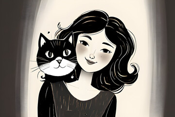 Black and white Charming moment woman beloved cat