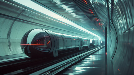 Fototapeta premium a hyperloop network connecting cities across continents, enabling ultra-fast and energy-efficient transportation for passengers and cargo.