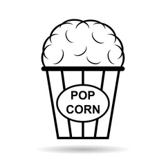 Popcorn food design shadow icon, web corn box snack flat vector illustration element