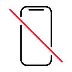 Mobile forbidden icon, no use phone sign, ban smartphone label vector illustration