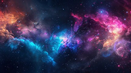 Obraz premium Vibrant space nebula: cosmic spectacle of colorful galaxy clouds, starry night sky, and supernova phenomenon - astronomy background for universe exploration and science enthusiasts