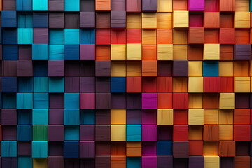 abstract colorful background made of wooden cubes, 3d render illustration