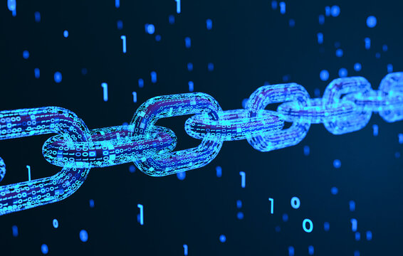 Block chain concept with binary code, Business technology, Cryptocurrency data. 3D illustration
