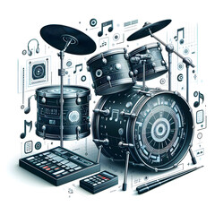 Obraz premium Beautiful digital drum kit with nebula dust generative.