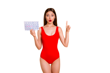 Tourism trip health care lifestyle journey person people concept. Photo portrait of pretty funny funky lovely confused puzzled lady having good idea pointing up with forefinger isolated background