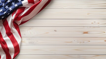 American flag draped elegantly on a wooden background, showcasing patriotism and national pride.