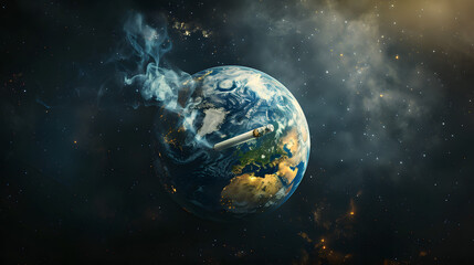 Obraz premium the planet Earth smoking a cigarette