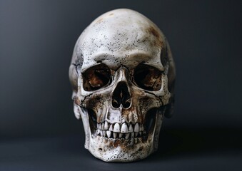 Fototapeta premium High-Resolution Human Skull Close-up on Dark Background for Medical Research