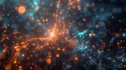 Glowing orange and blue particle waves interweaving in dynamic abstract background - vibrant vector illustration for design projects and creative concepts