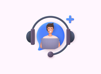 Call center, online customer support. Contact Us Customer Service For Personal Assistant Service, Person Advisor and Social Media Network. 3D Web Vector Illustrations.